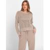 imageANRABESS Womens 2 Piece Outfits Crochet Sheer Knit Sweater Top Wide Leg Pants Lounge Sets Sweatsuit 2025 Fall Travel ClothesLight Brown