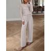 imageANRABESS Womens 2 Piece Outfits Crochet Sheer Knit Sweater Top Wide Leg Pants Lounge Sets Sweatsuit 2025 Fall Travel ClothesLight Khaki