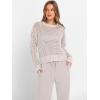 imageANRABESS Womens 2 Piece Outfits Crochet Sheer Knit Sweater Top Wide Leg Pants Lounge Sets Sweatsuit 2025 Fall Travel ClothesLight Khaki