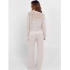 imageANRABESS Womens 2 Piece Outfits Crochet Sheer Knit Sweater Top Wide Leg Pants Lounge Sets Sweatsuit 2025 Fall Travel ClothesLight Khaki