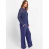imageANRABESS Womens 2 Piece Outfits Crochet Sheer Knit Sweater Top Wide Leg Pants Lounge Sets Sweatsuit 2025 Fall Travel ClothesNavy Blue