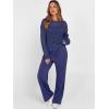 imageANRABESS Womens 2 Piece Outfits Crochet Sheer Knit Sweater Top Wide Leg Pants Lounge Sets Sweatsuit 2025 Fall Travel ClothesNavy Blue