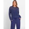 imageANRABESS Womens 2 Piece Outfits Crochet Sheer Knit Sweater Top Wide Leg Pants Lounge Sets Sweatsuit 2025 Fall Travel ClothesNavy Blue