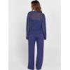 imageANRABESS Womens 2 Piece Outfits Crochet Sheer Knit Sweater Top Wide Leg Pants Lounge Sets Sweatsuit 2025 Fall Travel ClothesNavy Blue