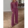 imageANRABESS Womens 2 Piece Outfits Crochet Sheer Knit Sweater Top Wide Leg Pants Lounge Sets Sweatsuit 2025 Fall Travel ClothesWine Red