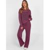 imageANRABESS Womens 2 Piece Outfits Crochet Sheer Knit Sweater Top Wide Leg Pants Lounge Sets Sweatsuit 2025 Fall Travel ClothesWine Red