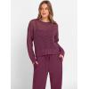 imageANRABESS Womens 2 Piece Outfits Crochet Sheer Knit Sweater Top Wide Leg Pants Lounge Sets Sweatsuit 2025 Fall Travel ClothesWine Red