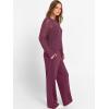 imageANRABESS Womens 2 Piece Outfits Crochet Sheer Knit Sweater Top Wide Leg Pants Lounge Sets Sweatsuit 2025 Fall Travel ClothesWine Red