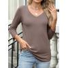 imageANRABESS Womens 34 Length Sleeve Top V Neck Summer TShirts Basic Tee 2025 Fall Casual Loose Fit Tunic Shirts Work BlouseBrown