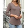imageANRABESS Womens 34 Length Sleeve Top V Neck Summer TShirts Basic Tee 2025 Fall Casual Loose Fit Tunic Shirts Work BlouseBrown