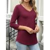 imageANRABESS Womens 34 Length Sleeve Top V Neck Summer TShirts Basic Tee 2025 Fall Casual Loose Fit Tunic Shirts Work BlouseBurgundy