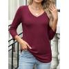imageANRABESS Womens 34 Length Sleeve Top V Neck Summer TShirts Basic Tee 2025 Fall Casual Loose Fit Tunic Shirts Work BlouseBurgundy