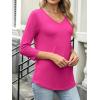 imageANRABESS Womens 34 Length Sleeve Top V Neck Summer TShirts Basic Tee 2025 Fall Casual Loose Fit Tunic Shirts Work BlouseHot Pink