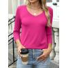 imageANRABESS Womens 34 Length Sleeve Top V Neck Summer TShirts Basic Tee 2025 Fall Casual Loose Fit Tunic Shirts Work BlouseHot Pink