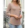 imageANRABESS Womens 34 Length Sleeve Top V Neck Summer TShirts Basic Tee 2025 Fall Casual Loose Fit Tunic Shirts Work BlouseLight Brown