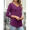 imageANRABESS Womens 34 Length Sleeve Top V Neck Summer TShirts Basic Tee 2025 Fall Casual Loose Fit Tunic Shirts Work BlousePurple
