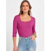 imageANRABESS Womens 34 Sleeve Scoop Neck Tops Ribbed Knit Slim Fitted Casual Basic Tee Shirts 2025 Fall Trendy Going Out TShirtHot Pink