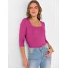 imageANRABESS Womens 34 Sleeve Scoop Neck Tops Ribbed Knit Slim Fitted Casual Basic Tee Shirts 2025 Fall Trendy Going Out TShirtHot Pink