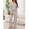 imageANRABESS Womens Fleece Pajama Sets 2 Piece Outfits Matching Lounge Set Casual Ribbed Knit Long Sleeve Pj 2025 Fall SleepwearBeige