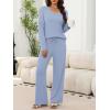 imageANRABESS Womens Fleece Pajama Sets 2 Piece Outfits Matching Lounge Set Casual Ribbed Knit Long Sleeve Pj 2025 Fall SleepwearSky