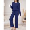 imageANRABESS Womens Fuzzy Fleece Pajama Set 2 Piece Outfits Lounge Cozy Knit Sweater Pj Sets 2025 Fall Winter Loungewear ClothesNavy Blue
