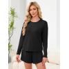 imageANRABESS Womens Long Sleeve Pajama Sets 2025 Fall 2 Piece Outfits Lounge Matching Short Set Striped Pjs Loungewear SleepwearBlack