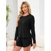 imageANRABESS Womens Long Sleeve Pajama Sets 2025 Fall 2 Piece Outfits Lounge Matching Short Set Striped Pjs Loungewear SleepwearBlack