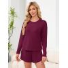 imageANRABESS Womens Long Sleeve Pajama Sets 2025 Fall 2 Piece Outfits Lounge Matching Short Set Striped Pjs Loungewear SleepwearBurgundy