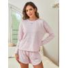 imageANRABESS Womens Long Sleeve Pajama Sets 2025 Fall 2 Piece Outfits Lounge Matching Short Set Striped Pjs Loungewear SleepwearPink White