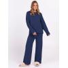 imageANRABESS Womens Pajama Sets Fuzzy Fleece 2 Piece Long Sleeve Sweater Knit Top Wide Leg Pants Lounge Pj Set 2025 Fall OutfitsNavy Blue
