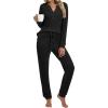 imageANRABESS Lounge Pajama Set for Women 2 Piece Outfit Long Sleeve Knit Henley Top Matching Pant 2025 Fall Travel Sweat ClothingBlack