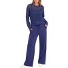 imageANRABESS Womens 2 Piece Outfits Crochet Sheer Knit Sweater Top Wide Leg Pants Lounge Sets Sweatsuit 2025 Fall Travel ClothesNavy Blue