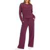 imageANRABESS Womens 2 Piece Outfits Crochet Sheer Knit Sweater Top Wide Leg Pants Lounge Sets Sweatsuit 2025 Fall Travel ClothesWine Red