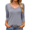 imageANRABESS Womens 34 Length Sleeve Top V Neck Summer TShirts Basic Tee 2025 Fall Casual Loose Fit Tunic Shirts Work BlouseSliver Gray