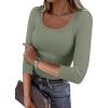 imageANRABESS Womens 34 Sleeve Scoop Neck Tops Ribbed Knit Slim Fitted Casual Basic Tee Shirts 2025 Fall Trendy Going Out TShirtSage Green