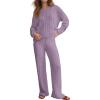 imageANRABESS Womens Fuzzy Fleece Pajama Set 2 Piece Outfits Lounge Cozy Knit Sweater Pj Sets 2025 Fall Winter Loungewear ClothesPurple