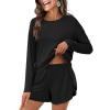 imageANRABESS Womens Long Sleeve Pajama Sets 2025 Fall 2 Piece Outfits Lounge Matching Short Set Striped Pjs Loungewear SleepwearBlack