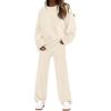 imageANRABESS Womens Pajama Sets Fuzzy Fleece 2 Piece Long Sleeve Sweater Knit Top Wide Leg Pants Lounge Pj Set 2025 Fall OutfitsBeige