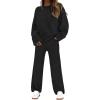 imageANRABESS Womens Pajama Sets Fuzzy Fleece 2 Piece Long Sleeve Sweater Knit Top Wide Leg Pants Lounge Pj Set 2025 Fall OutfitsBlack