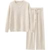 imageANRABESS Womens Pajama Sets Fuzzy Fleece 2 Piece Long Sleeve Tops Wide Leg Pants Lounge Matching Pj Set 2025 Fall OutfitsBeige