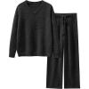 imageANRABESS Womens Pajama Sets Fuzzy Fleece 2 Piece Long Sleeve Tops Wide Leg Pants Lounge Matching Pj Set 2025 Fall OutfitsBlack