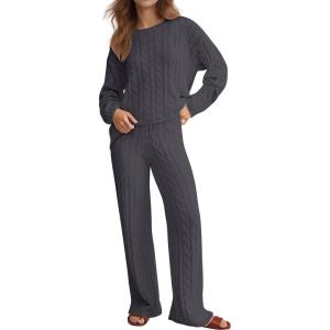 imageANRABESS Womens Fuzzy Fleece Pajama Set 2 Piece Outfits Lounge Cozy Knit Sweater Pj Sets 2025 Fall Winter Loungewear ClothesDeep Gray