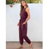 imageANRABESS Womens Summer Jumpsuits Dressy Casual One Piece Outfits Sleeveless Crewneck Rompers Jumper with Pockets 2025 TrendyBurgundy