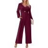 imageANRABESS Womens Long Sleeve Jumpsuit 2025 Fall Wide Leg V Neck Dressy Casual Pants Rompers One Piece Vacation Party OutfitsWine Red