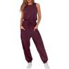 imageANRABESS Womens Summer Jumpsuits Dressy Casual One Piece Outfits Sleeveless Crewneck Rompers Jumper with Pockets 2025 TrendyBurgundy