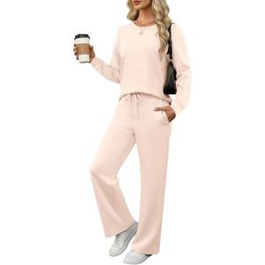 imageANRABESS Womens 2 Piece Lounge Sets Casual Travel Outfits Wide Leg Tracksuit Sweatsuits Matching Set 2025 Fall ClothesApricot
