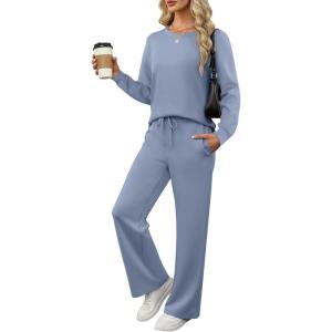 imageANRABESS Womens 2 Piece Lounge Sets Casual Travel Outfits Wide Leg Tracksuit Sweatsuits Matching Set 2025 Fall ClothesBlue