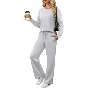 imageANRABESS Womens 2 Piece Lounge Sets Casual Travel Outfits Wide Leg Tracksuit Sweatsuits Matching Set 2025 Fall ClothesGrey