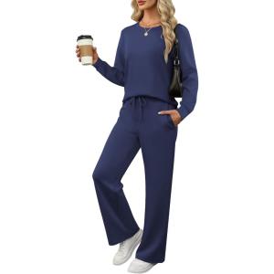 imageANRABESS Womens 2 Piece Lounge Sets Casual Travel Outfits Wide Leg Tracksuit Sweatsuits Matching Set 2025 Fall ClothesNavy Blue