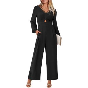 imageANRABESS Womens Long Sleeve Jumpsuit 2025 Fall Wide Leg V Neck Dressy Casual Pants Rompers One Piece Vacation Party OutfitsBlack